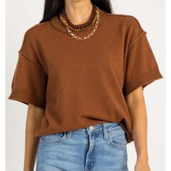 Anthropologie The Goldie Crew-Neck Cashmere Sweater Copper brown plus size 2X - Picture 1 of 9
